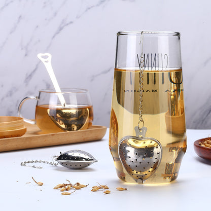 Stainless Steel Tea Filter With Chain Metal Herb Spice Strainer Spoon Heart Shaped Tea Infuser Seasoning Ball Teaware