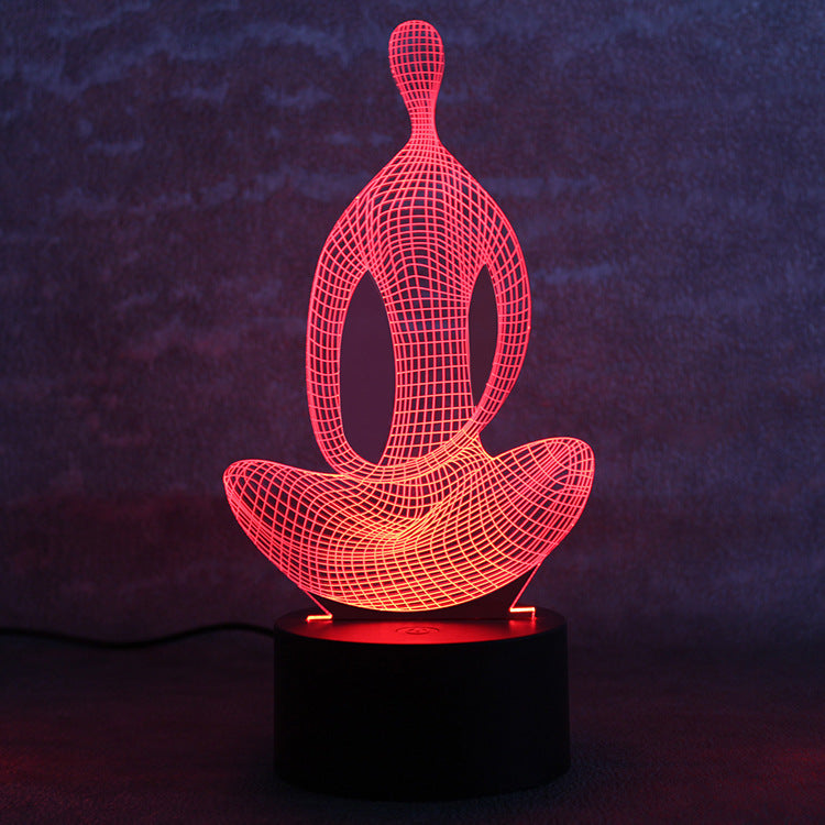 3D 7 Color Changing Yoga LED Meditation Of Acrylic Night Light Bedroom Illusion Lamp Livingroom Bedside Decor