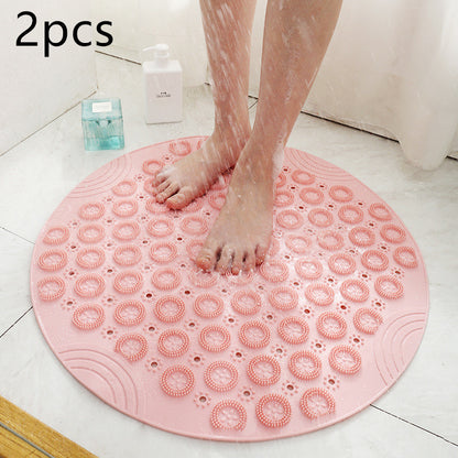 Textured Surface Round Shower Mat Anti-Slip Bath Mats With Drain Hole Massage Round In Middle For Shower Stall