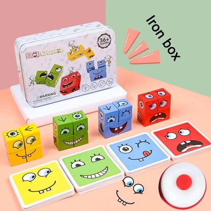 Wooden Expressions Toy Wooden Magic Cube Face Pattern Building Blocks Educational Montessori Toys Wooden Matching Block Puzzles