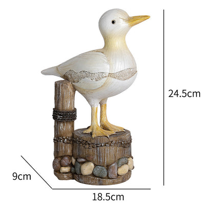 Seagull Figurine Statue Seabird Stump Ornament Animal Bird Resin Sculpture Coastal Beach Home Office Decoration Birthday Gift