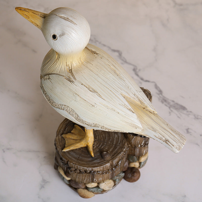 Seagull Figurine Statue Seabird Stump Ornament Animal Bird Resin Sculpture Coastal Beach Home Office Decoration Birthday Gift