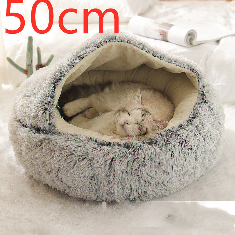 2 In 1 Dog And Cat Bed Pet Winter Bed Round Plush Warm Bed House Soft Long Plush Pets Bed