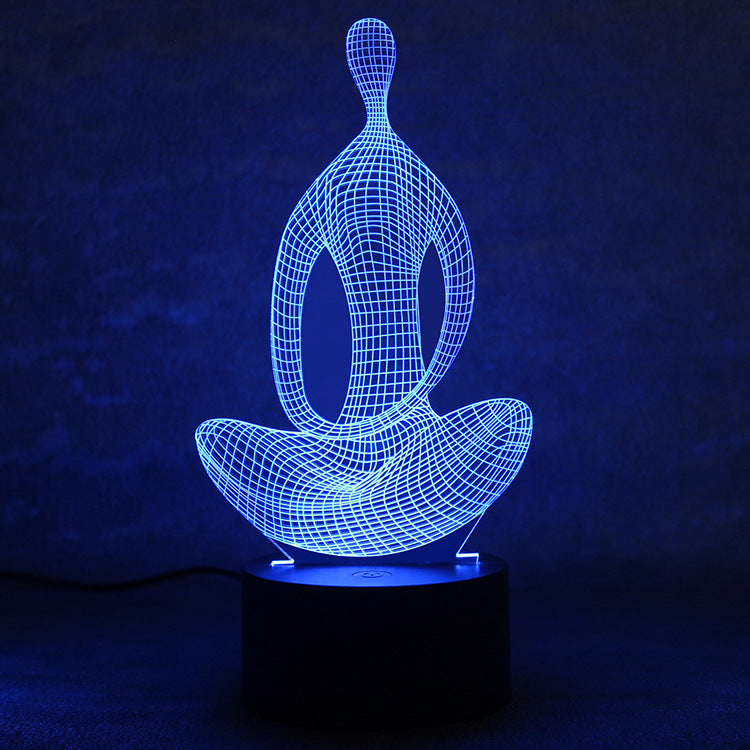 3D 7 Color Changing Yoga LED Meditation Of Acrylic Night Light Bedroom Illusion Lamp Livingroom Bedside Decor