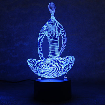 3D 7 Color Changing Yoga LED Meditation Of Acrylic Night Light Bedroom Illusion Lamp Livingroom Bedside Decor