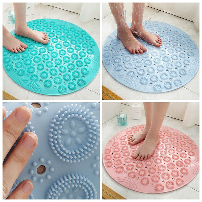 Textured Surface Round Shower Mat Anti-Slip Bath Mats With Drain Hole Massage Round In Middle For Shower Stall