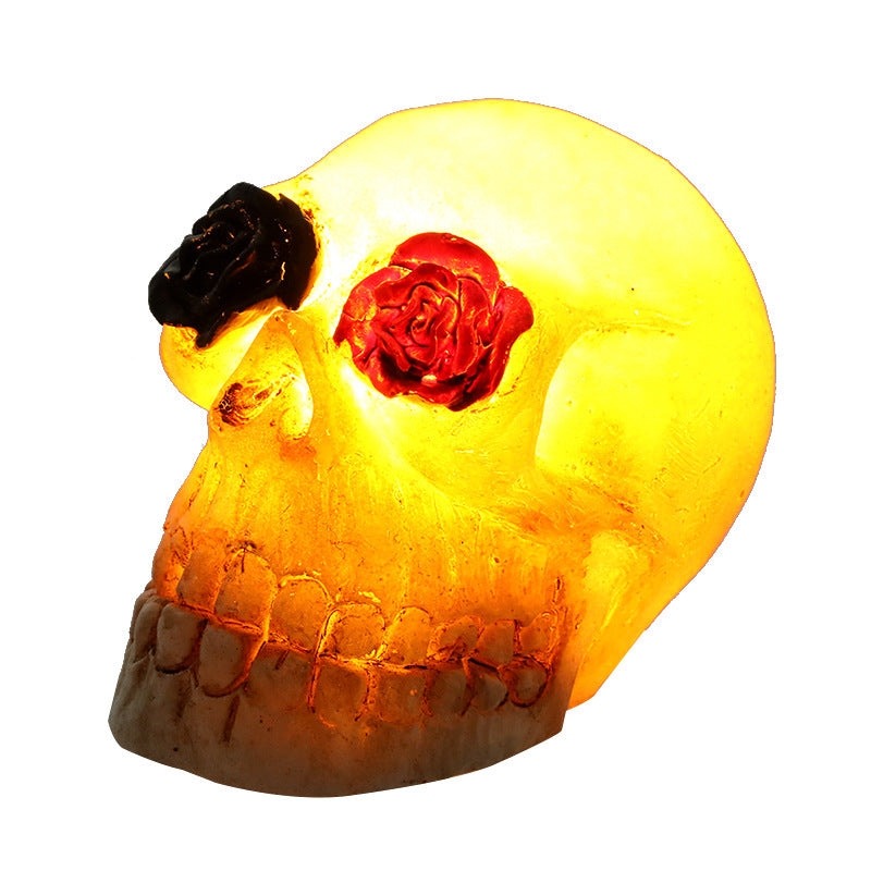 Skull Lamp Resin Ghost Skeleton Head LED Electronic Candle Light Haunted House Halloween Party Scene Props Lamp