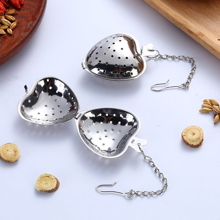 Stainless Steel Tea Filter With Chain Metal Herb Spice Strainer Spoon Heart Shaped Tea Infuser Seasoning Ball Teaware