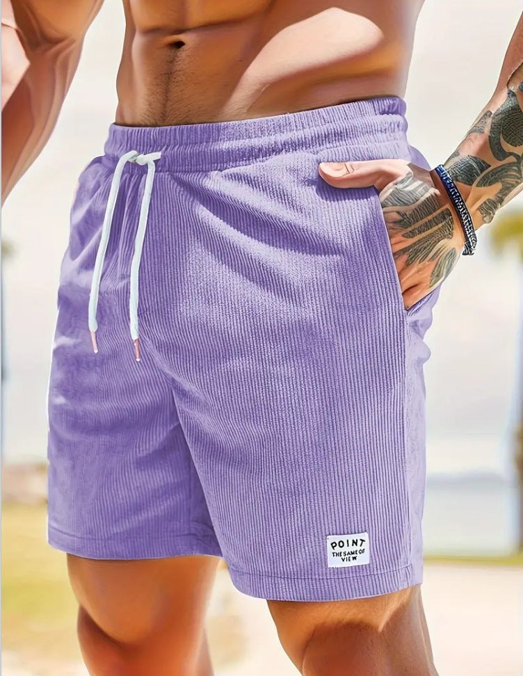 Lace-up Drawstring Shorts Summer Corduroy Sports Short Pants Mens Clothing