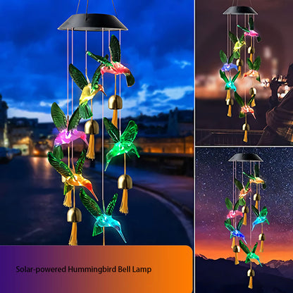 Color Changing Solar Power Wind Chime Crystal Ball Hummingbird Butterfly Waterproof Outdoor Windchime Light For Patio Yard Garde