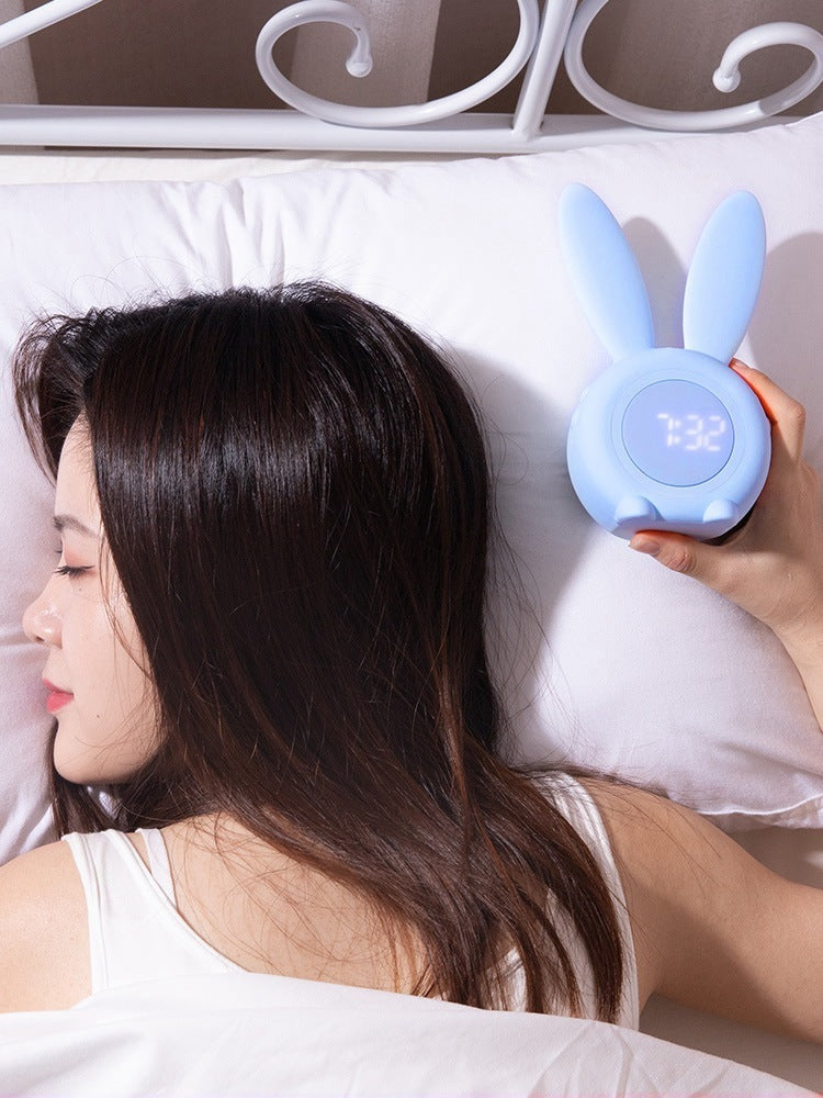 LED Digital Alarm Clock Bunny Ear Electronic LED Display Sound Control Cute Rabbit Night Lamp Desk Clock For Home Decoration