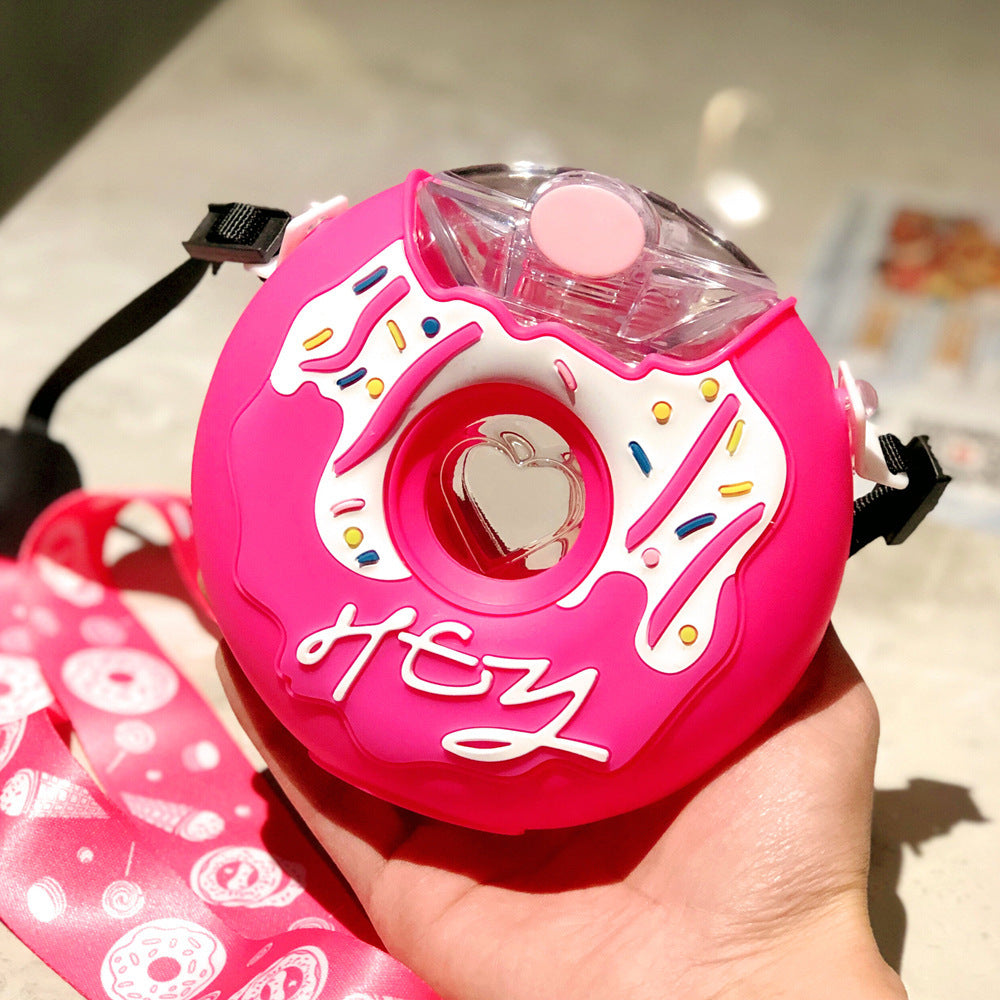 Cute Donut Ice Cream Water Bottle With Straw Creative Round Shape Cup Portable Leakproof Tritan Bottle