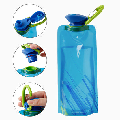 Travel Portable Collapsible Folding Drinking Water Pot Outdoor Sports Water Bottle Carabiner Water Bottle Bag Camp Bag