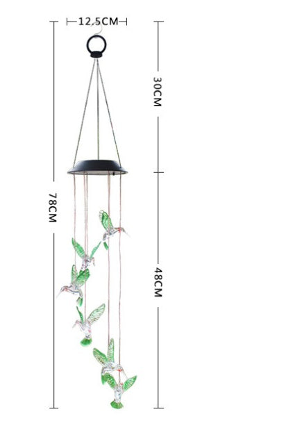 Color Changing Solar Power Wind Chime Crystal Ball Hummingbird Butterfly Waterproof Outdoor Windchime Light For Patio Yard Garde