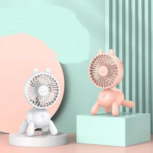 Mini Desktop Electric Fan For Summer Office Home Air Conditioning Mute USB Rechargeable Cartoon Shaking Head Fan Desk Fan