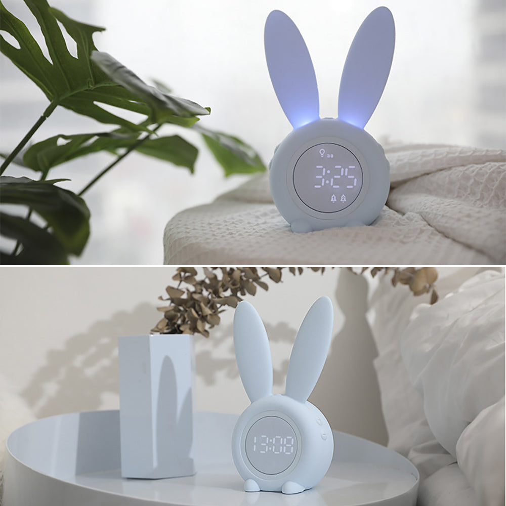 LED Digital Alarm Clock Bunny Ear Electronic LED Display Sound Control Cute Rabbit Night Lamp Desk Clock For Home Decoration