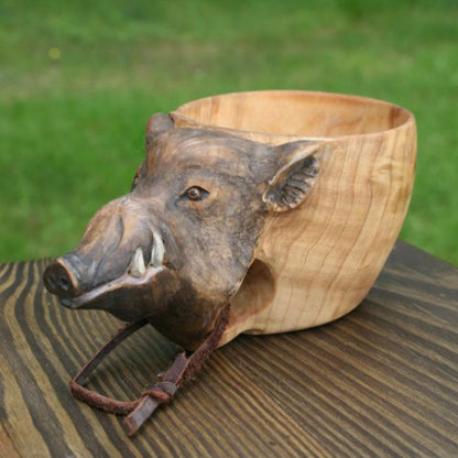 Hand Carved Cup Scandinavian Kuksa Wooden Mug Camping Gear Coffee Cup Kuksa Guksi Kuksa Wild Boar Cups Christmas