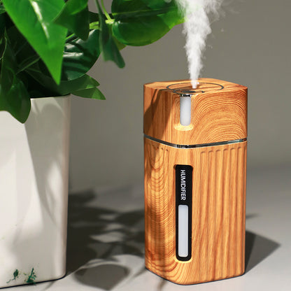 Electric Humidifier Aroma Oil Diffuser Essential Ultrasonic Wood Grain Air Humidifier USB Mini Mist Maker LED Light