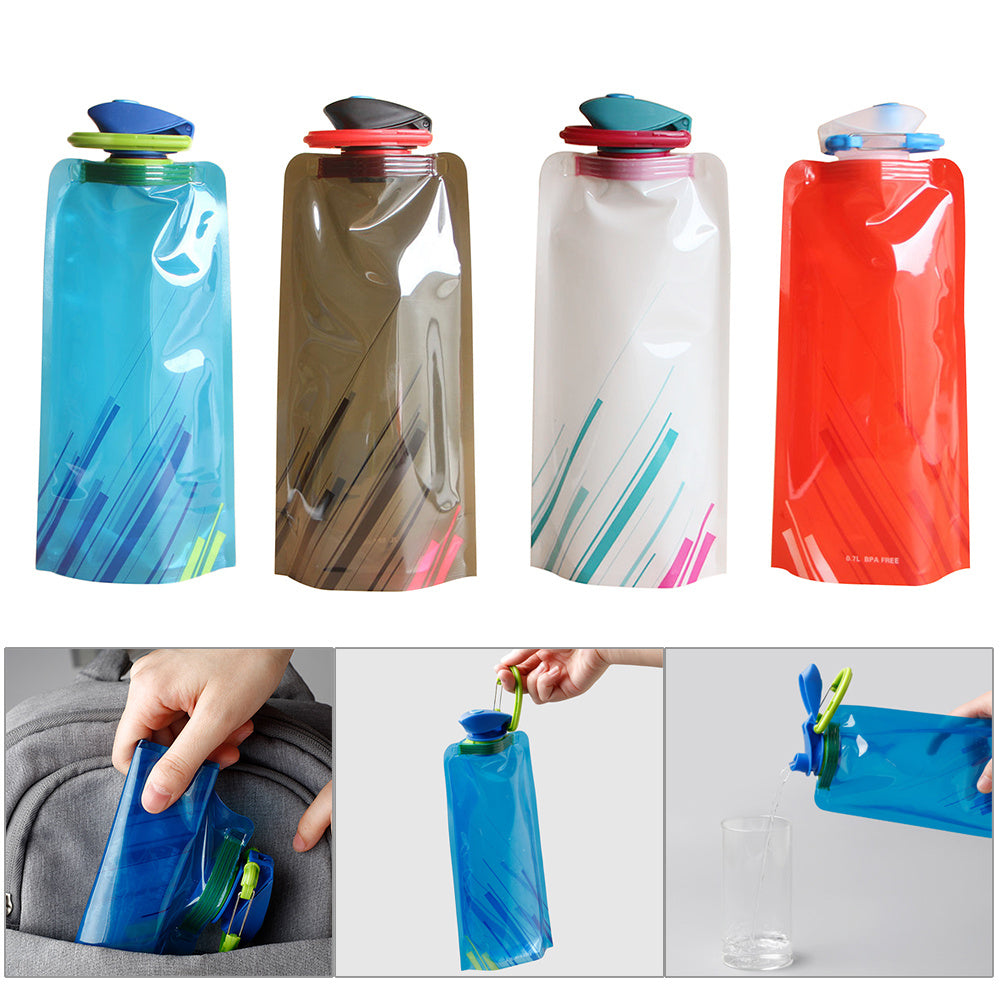 Travel Portable Collapsible Folding Drinking Water Pot Outdoor Sports Water Bottle Carabiner Water Bottle Bag Camp Bag