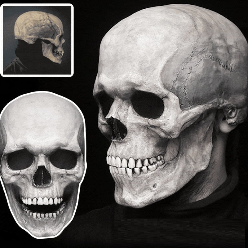 Full Head Skull Mask Helmet With Movable Jaw 3D Skeleton Skull Horror Mask Adults Cosplay Costume