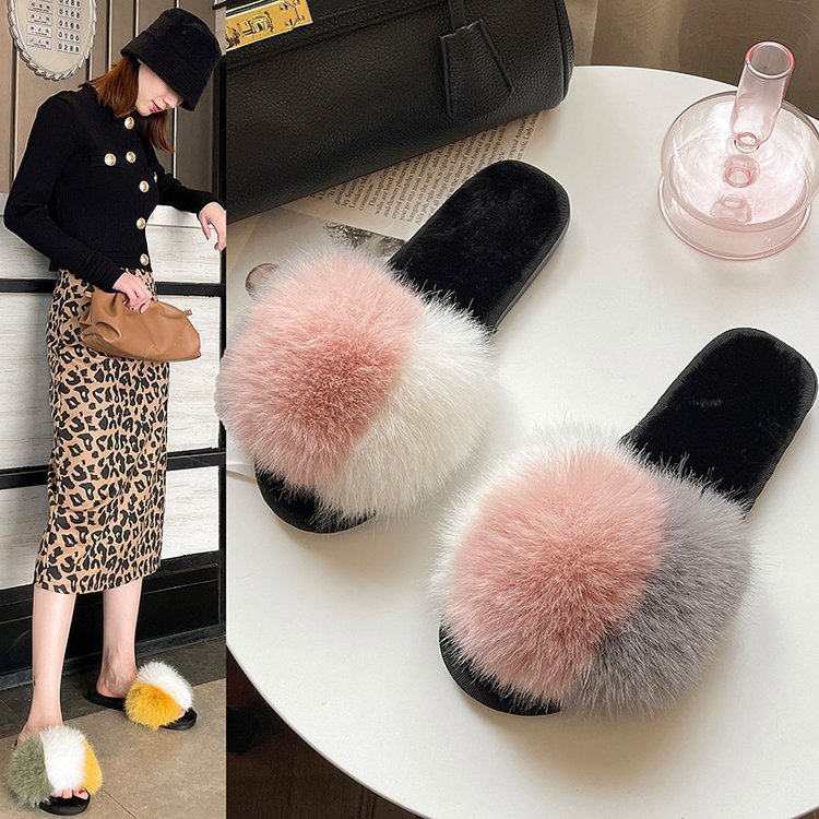 New Women's Home Slippers Winter Warm Shoes Indoor Plush Slippers Fluffy Female Flat Fur Shoes For Ladies Soft Slippers