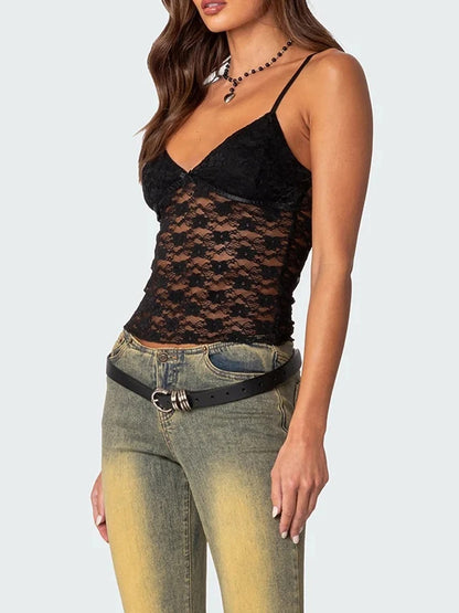 Women's Short Lace Spaghetti-strap Camisole Top