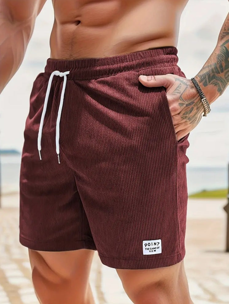 Lace-up Drawstring Shorts Summer Corduroy Sports Short Pants Mens Clothing