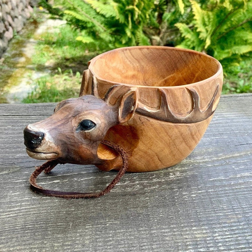 Hand Carved Cup Scandinavian Kuksa Wooden Mug Camping Gear Coffee Cup Kuksa Guksi Kuksa Wild Boar Cups Christmas