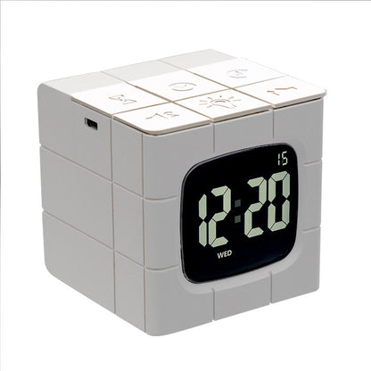 USB Charging Voice Control Alarm Clock Creative Time Rubik's Cube Model Crafts Home LED Eye Care Night Light Cartoon For Home