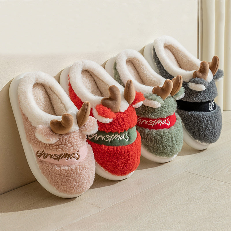 Christmas Shoes Winter Home Slippers Elk Soft Cozy Bedroom Slipper Slip On House Shoes