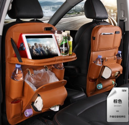 PU Leather Car Storage Bag Multifunction Seat Back Tray Hanging Bag Waterproof Car Organizer Automotive Interior Accessories