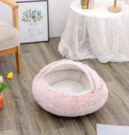 2 In 1 Dog And Cat Bed Pet Winter Bed Round Plush Warm Bed House Soft Long Plush Pets Bed