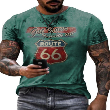 Round Neck Digital Print Slim Pullover Men's T-shirt