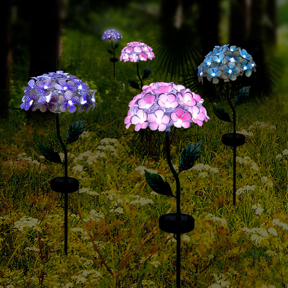 LED Solar Light Artificial Hydrangea Simulation Flower Outdoor Waterproof Garden Lawn Stakes Lamps Yard Art For Home Decoration