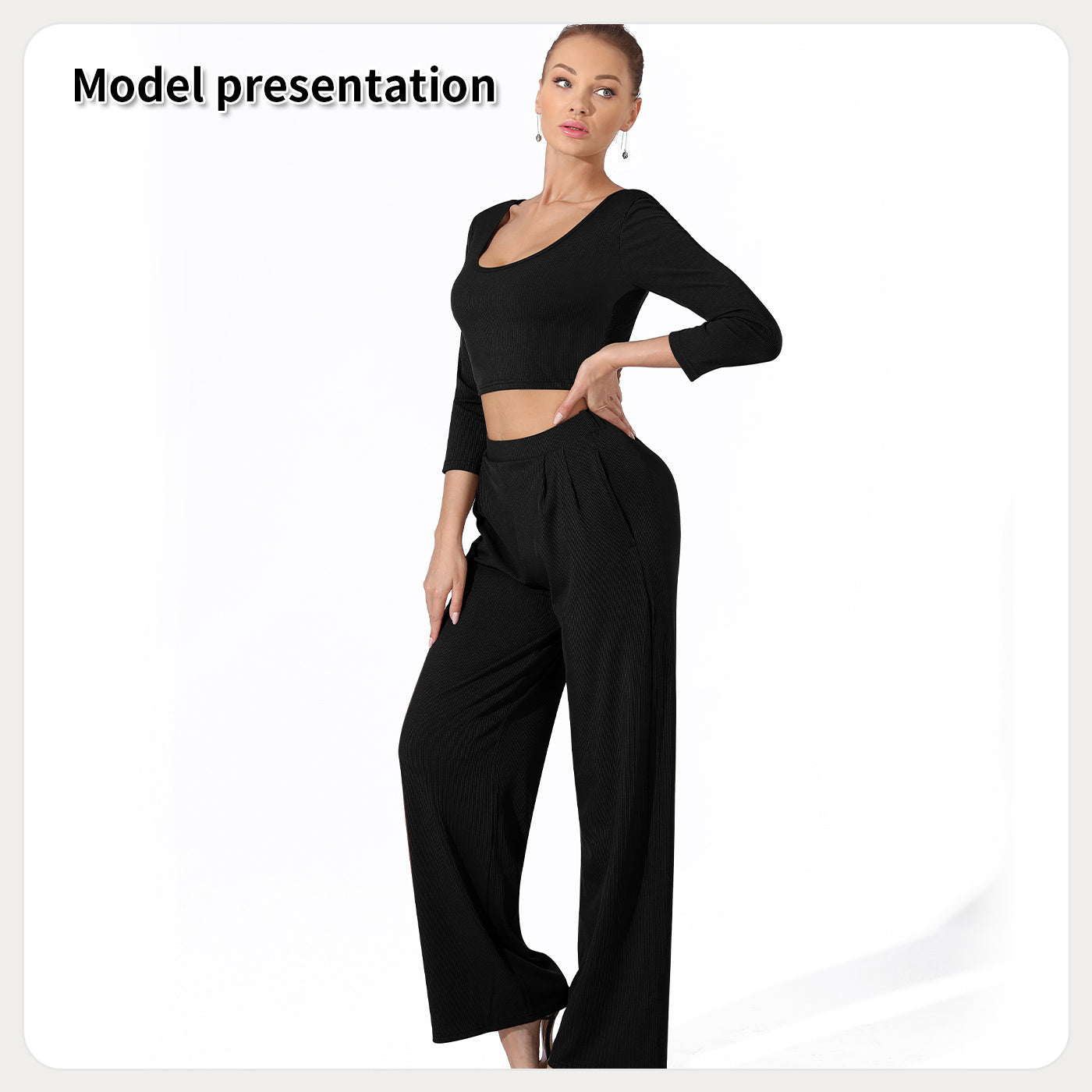 Women's Fashion Simple Solid Color Top Pants Set